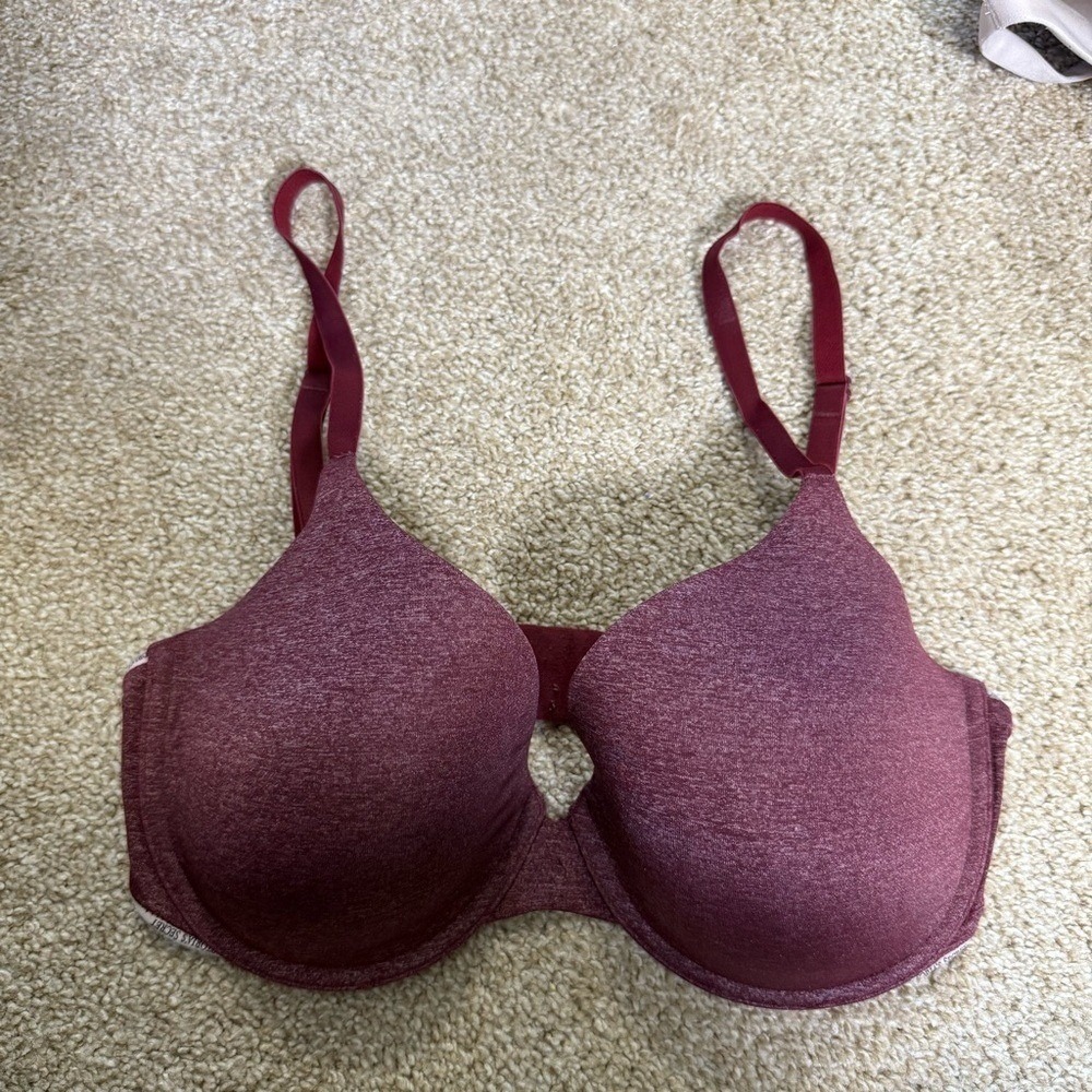 Victorias Secret Uplift Semi Demi Maroon Space Dye Bra T-Shirt‎ 34DD